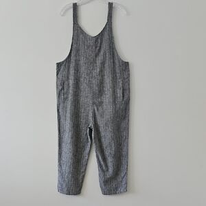 APRICOT Linen-blend Cropped Coveralls Gray Pinstripe Drop-crotch Jumpsuit Size 6